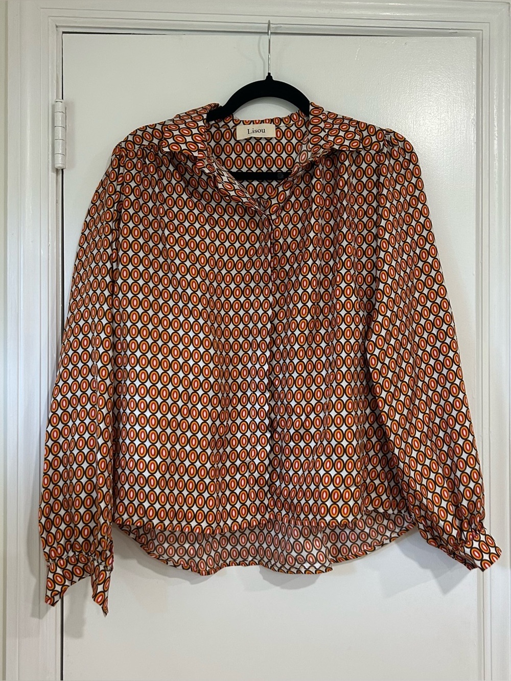 Lisou Eliza Pebble Print 100% Silk Retro Blouse Geometric Sz 6 or Small